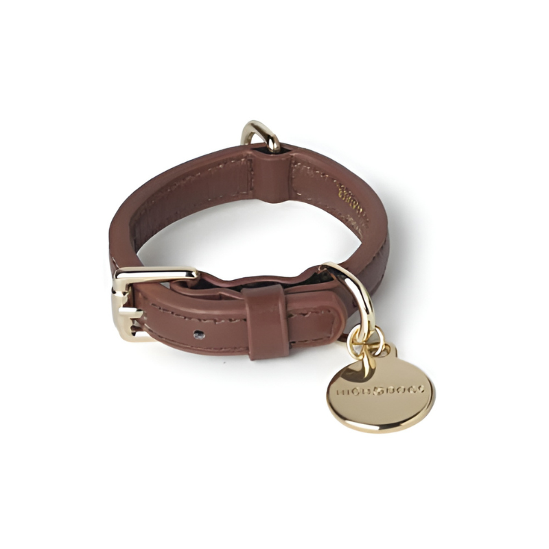 【High5dogs】Leather Collar with Tag レザー 首輪 本革 （Black/Brown）